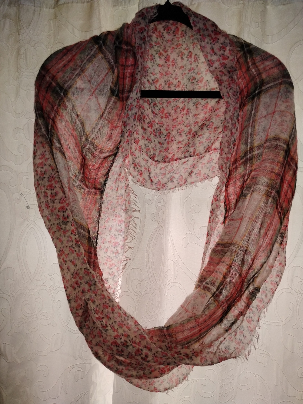 Mudd Pink Floral & Plaid Infinity Scarf